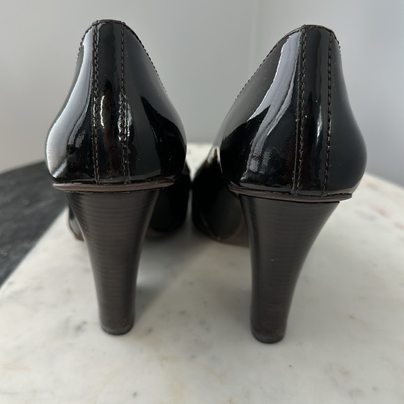 Michael Korn Lattington Chocolate Brown Patent Heeled Loafers - Picture 5 of 10